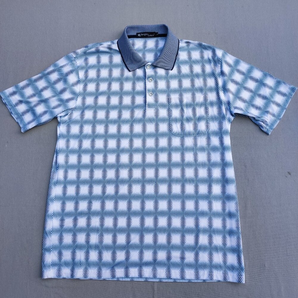 Sergio Louise Golf Polo shirt men size L blue and white colour geometric pattern